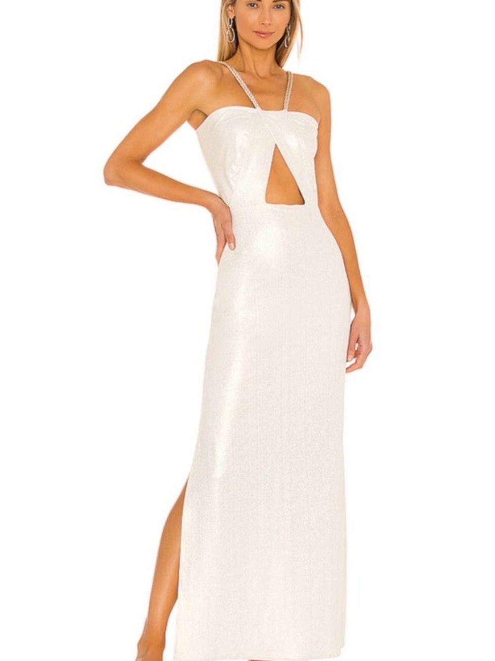 Baobab Collection White Maxi Dress with Cutout and Strappy Shoulders